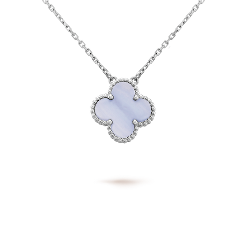 [Riva Jewelry ]CLOVER 15MM BLUE CHALCEDONY NECKLACE SILVER