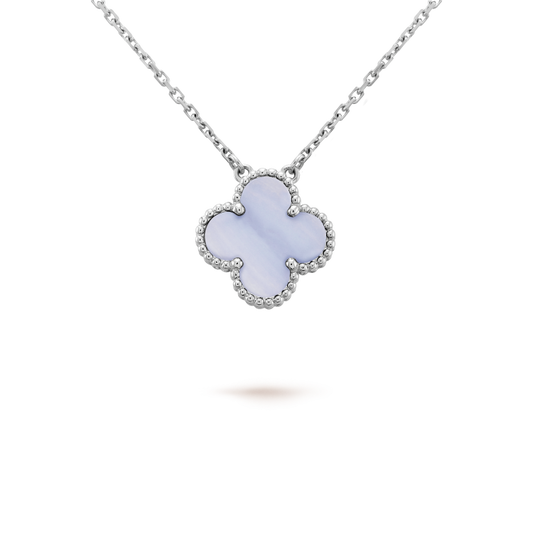 [Riva Jewelry ]CLOVER 15MM BLUE CHALCEDONY NECKLACE SILVER