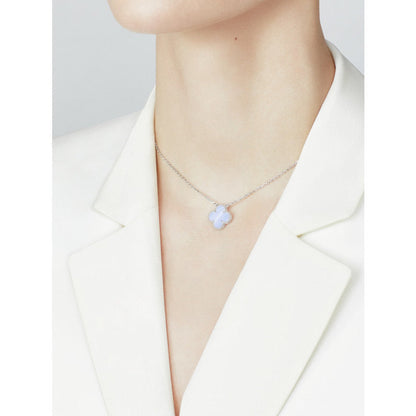 [Riva Jewelry ]CLOVER 15MM BLUE CHALCEDONY NECKLACE SILVER