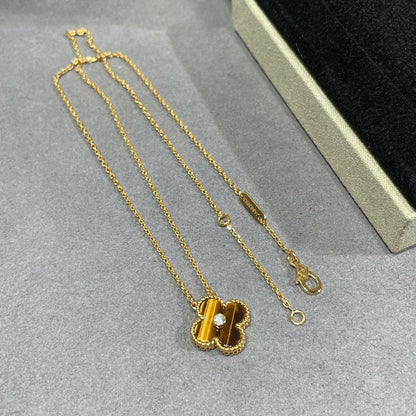 [Riva Jewelry ]CLOVER 15MM DIAMOND AND YELLOW TIGER'S EYE AGATE necklace