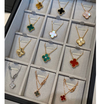 [Riva Jewelry ]CLOVER 15MM BLACK ONYX SINGLE FLOWER NECKLACE