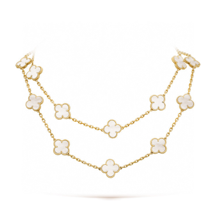 [Riva Jewelry ]CLOVER 20 MOTIFS WHITE MOP NECKLACE