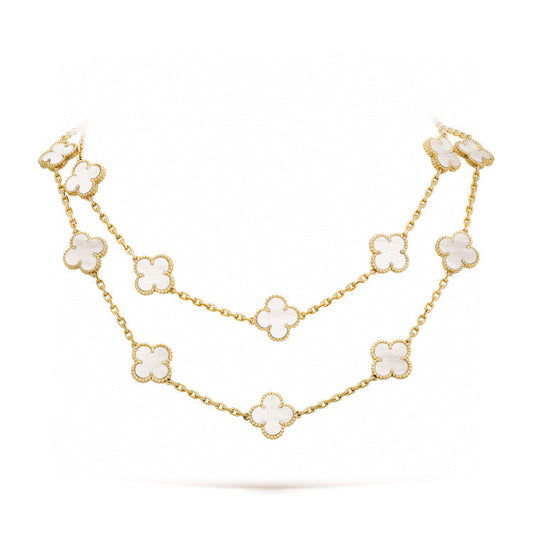 [Riva Jewelry ]CLOVER 20 MOTIFS WHITE MOP NECKLACE