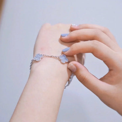 [Riva Jewelry]ラッキー クローバー 5モチーフ ブレスレット - パープルカルセドニー コレクション