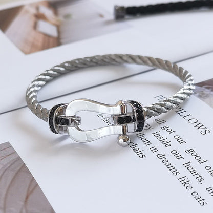 [Riva Jewelry ]FORCE LARGE HORSESHOE BLACK DIAMOND BRACELET SILVER