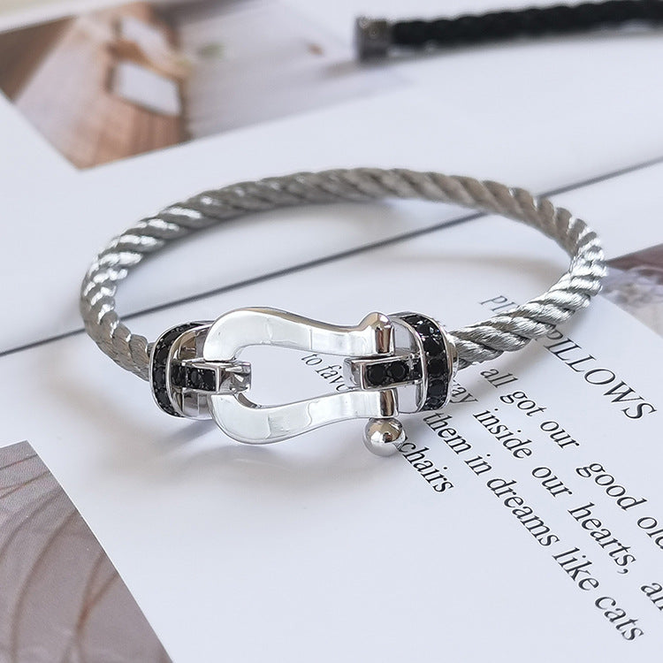 [Riva Jewelry]FORCE LARGE HORSESHOE BLACK DIAMOND BRACELET - WHITE GOLD