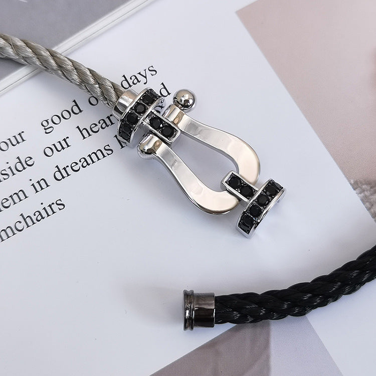 [Riva Jewelry ]FORCE LARGE HORSESHOE BLACK DIAMOND BRACELET SILVER