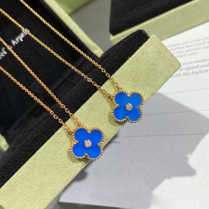[Riva Jewelry ]CLOVER 15MM DIAMOND AND BLUE AGATE NECKLACE