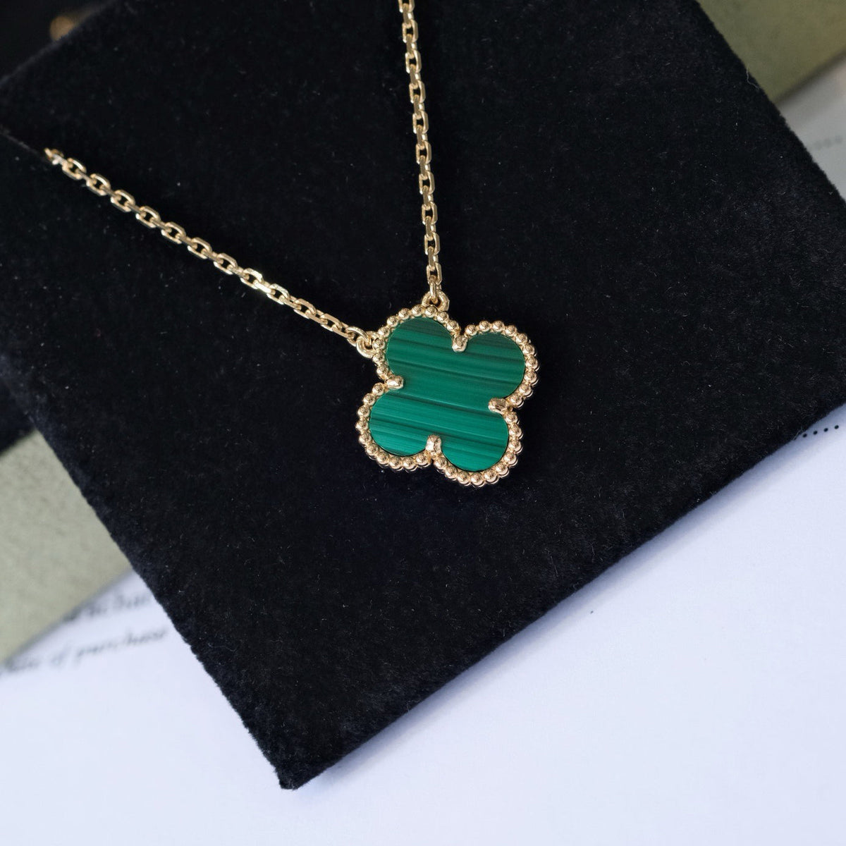 [Riva Jewelry ]CLOVER 15MM MALACHITE SINGLE FLOWER  NECKLACE