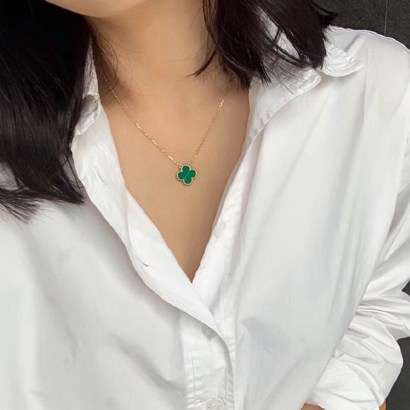 [Riva Jewelry ]CLOVER 15MM MALACHITE SINGLE FLOWER  NECKLACE