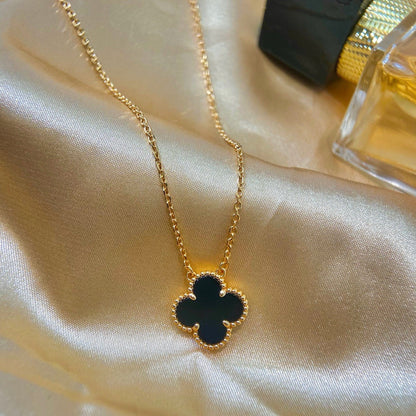 [Riva Jewelry ]CLOVER 15MM BLACK ONYX SINGLE FLOWER NECKLACE