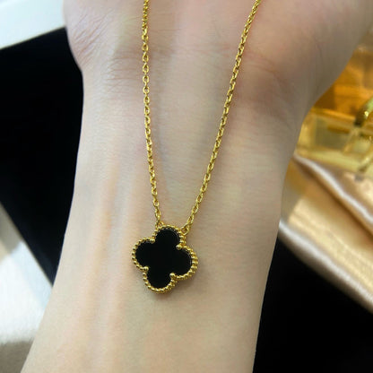 [Riva Jewelry ]CLOVER 15MM BLACK ONYX SINGLE FLOWER NECKLACE