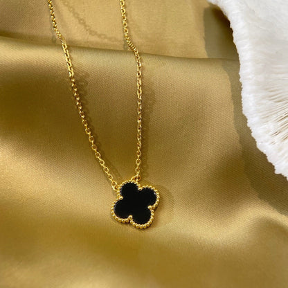 [Riva Jewelry ]CLOVER 15MM BLACK ONYX SINGLE FLOWER NECKLACE