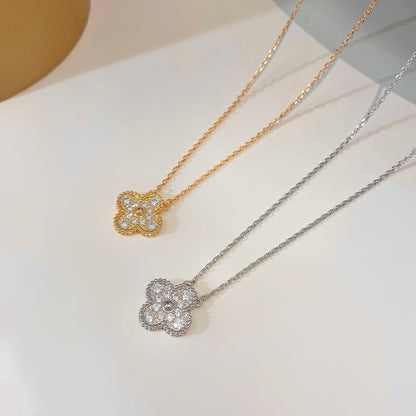 [Riva Jewelry ]CLOVER 15MM DIAMOND SINGLE FLOWER NECKLACE
