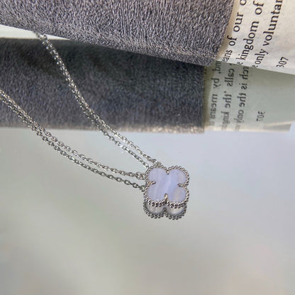 [Riva Jewelry ]CLOVER 15MM BLUE CHALCEDONY NECKLACE SILVER