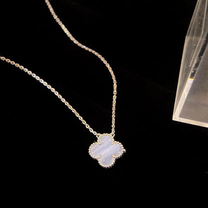 [Riva Jewelry ]CLOVER 15MM BLUE CHALCEDONY NECKLACE SILVER