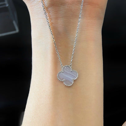 [Riva Jewelry ]CLOVER 15MM BLUE CHALCEDONY NECKLACE SILVER