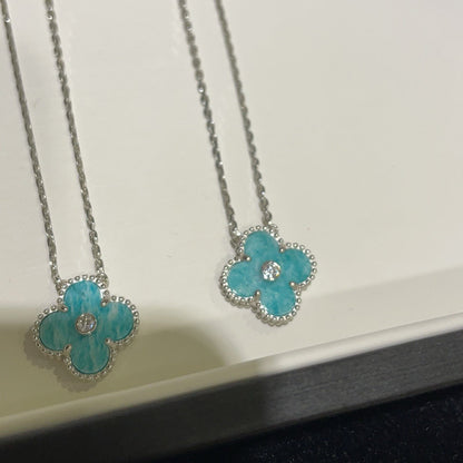 [Riva Jewelry ]CLOVER 15MM DIAMOND SVRES PORCELAIN  NECKLACE SILVER