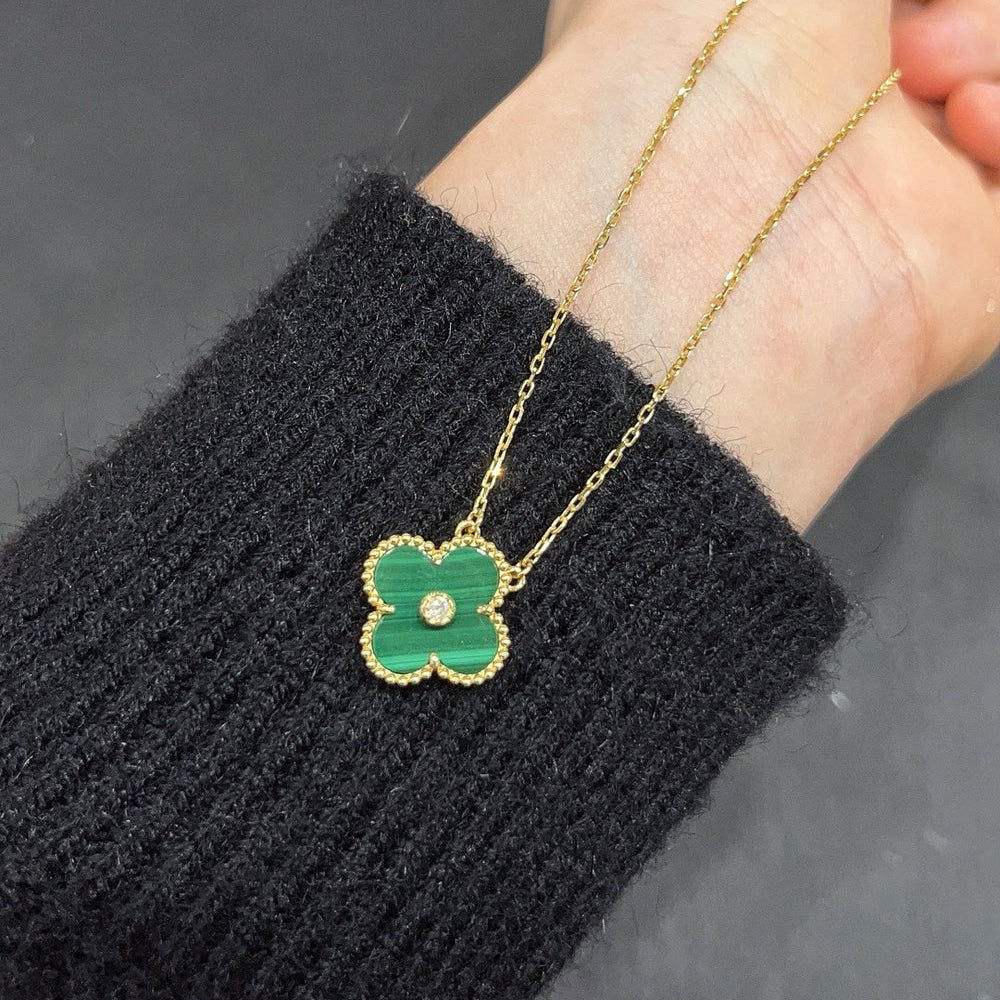 [Riva Jewelry ]CLOVER 15MM DIAMOND TURQUOISE NECKLACE