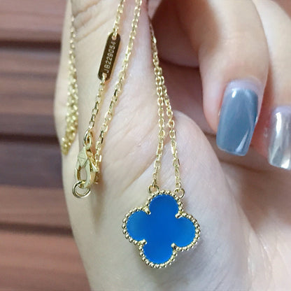 [Riva Jewelry ]CLOVER 15MM BLUE AGATE NECKLACE