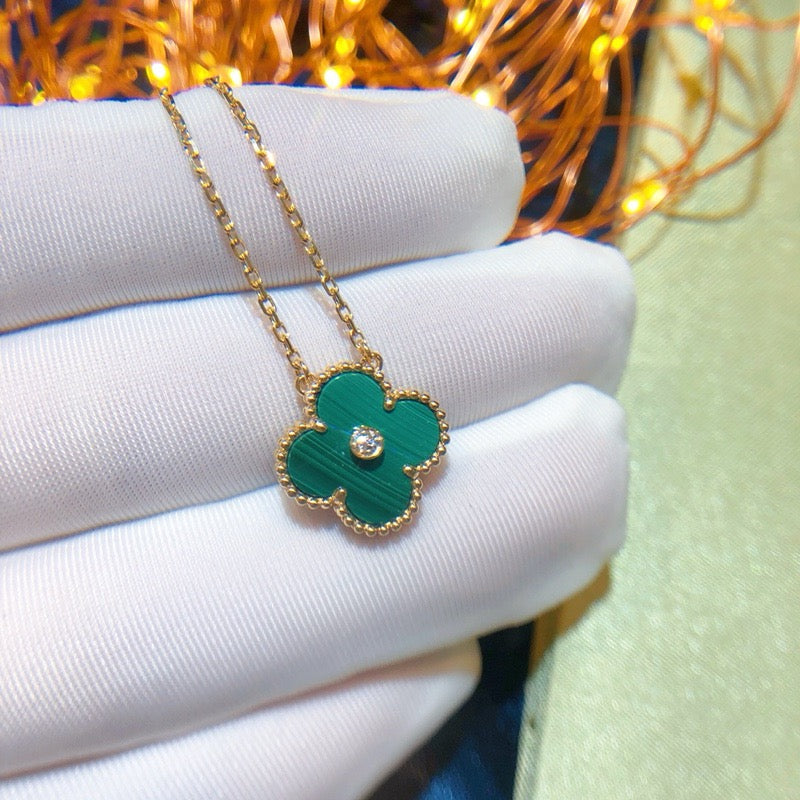 [Riva Jewelry ]CLOVER 15MM DIAMOND TURQUOISE NECKLACE