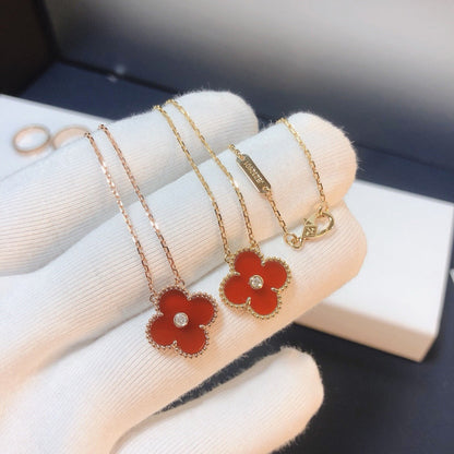 [Riva Jewelry ]CLOVER 15MM DIAMOND CARNELIAN NECKLACE
