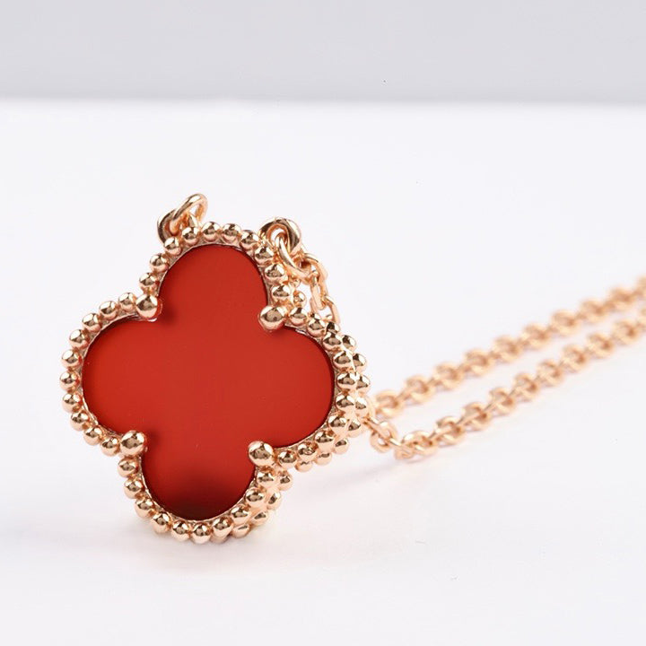 [Riva Jewelry ]CLOVER 15MM CARNELIAN SINGLE FLOWER NECKLACE