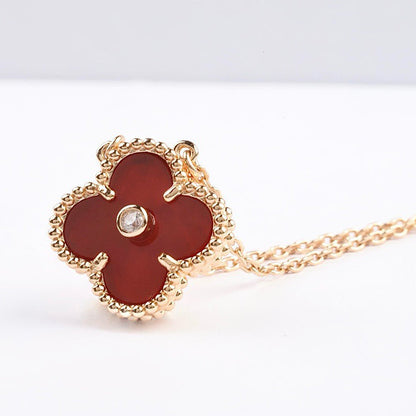 [Riva Jewelry ]CLOVER 15MM DIAMOND CARNELIAN NECKLACE