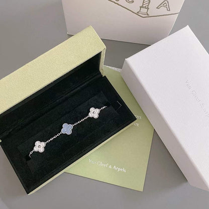 [Riva Jewelry]ラッキー クローバー 5モチーフ ブレスレット - パープルカルセドニー コレクション