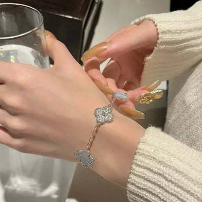 [Riva Jewelry]ラッキー クローバー 5モチーフ ブレスレット - パープルカルセドニー コレクション