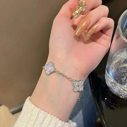 [Riva Jewelry]ラッキー クローバー 5モチーフ ブレスレット - パープルカルセドニー コレクション