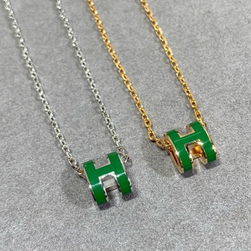 [Riva Jewelry ]POP H GREEN NECKLACE SILVER AND GOLD