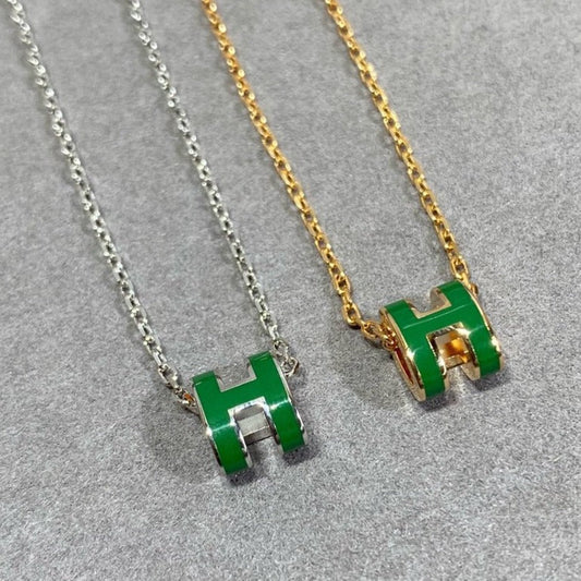 [Riva Jewelry ]POP H GREEN NECKLACE SILVER AND GOLD