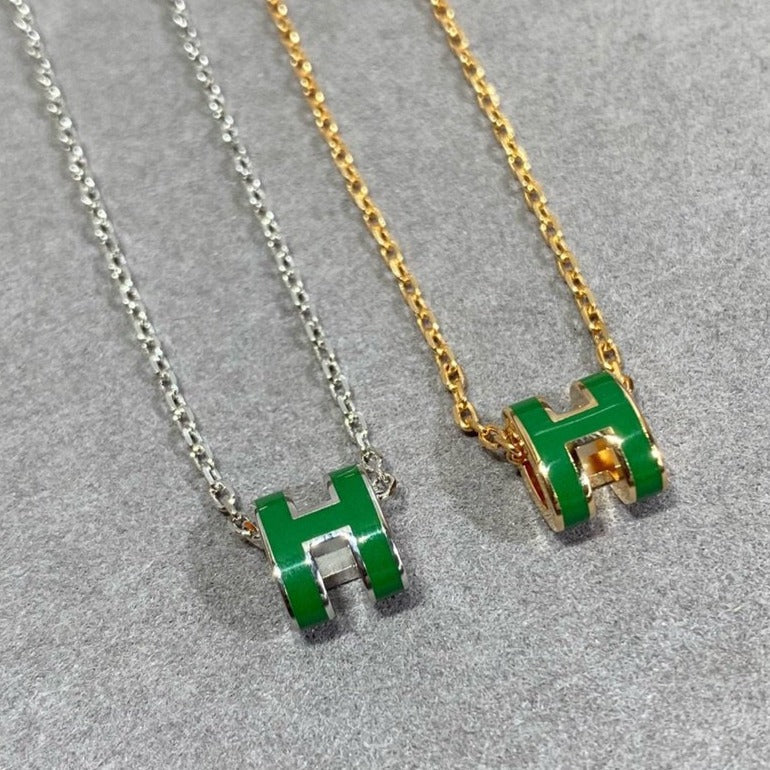 [Riva Jewelry]POP H GREEN NECKLACE SILVER AND GOLD