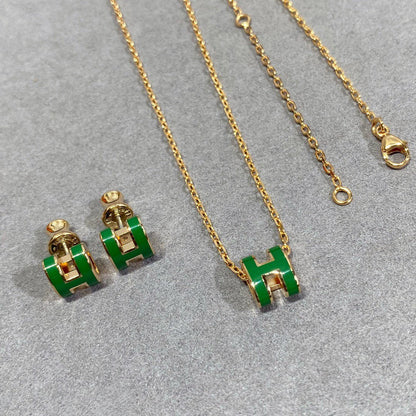 [Riva Jewelry]POP H GREEN NECKLACE SILVER AND GOLD