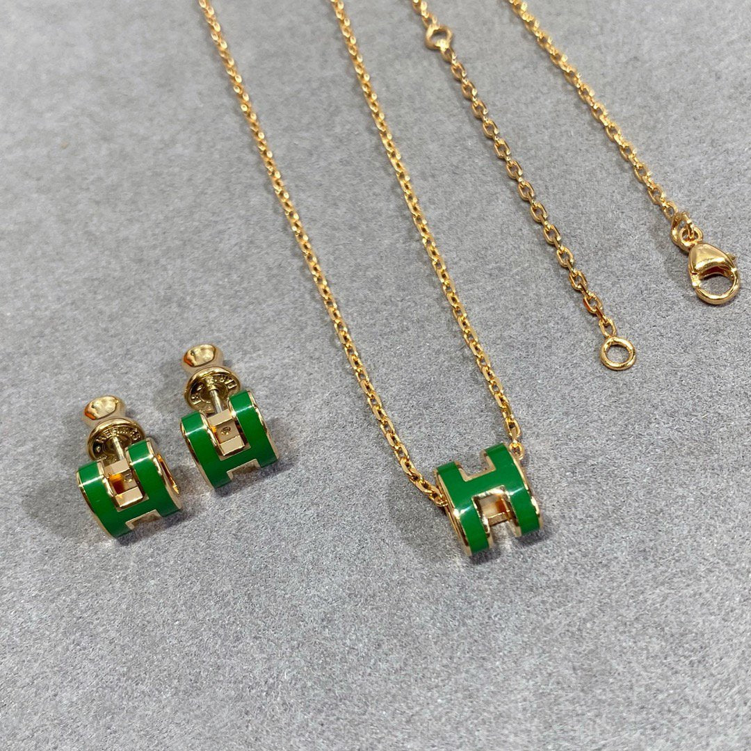 [Riva Jewelry ]POP H GREEN NECKLACE SILVER AND GOLD