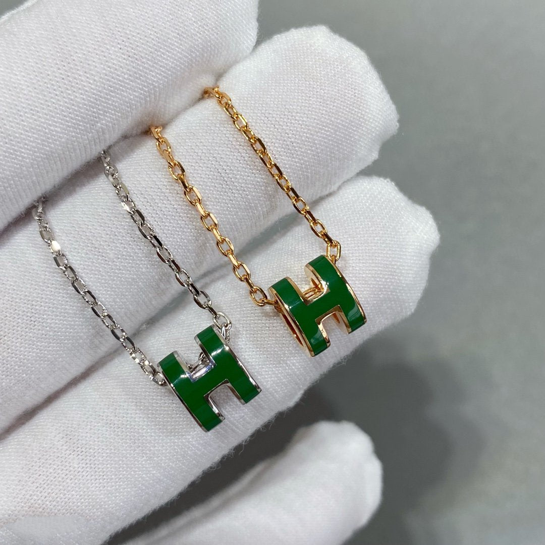 [Riva Jewelry ]POP H GREEN NECKLACE SILVER AND GOLD