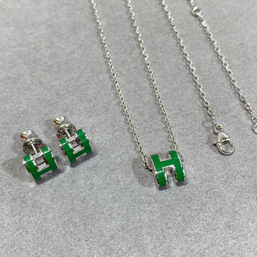 [Riva Jewelry]POP H GREEN NECKLACE SILVER AND GOLD