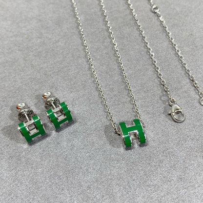 [Riva Jewelry ]POP H GREEN NECKLACE SILVER AND GOLD