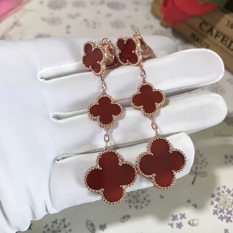 [Riva Jewelry ]CLOVER 3 MOTIF CARNELIAN DROP EARRINGS