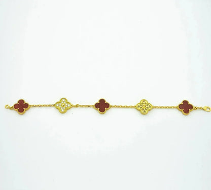 [Riva Jewelry]LUCKY CLOVER 5-MOTIV ARMBAND - RED CARNELIAN KOLLEKTION