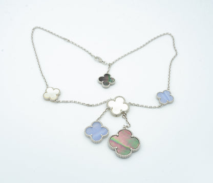 [Riva Jewelry ]CLOVER MOP CHALCEDONY NECKLACE SILVER 6 MOTIF