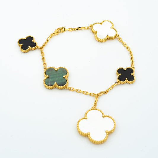 [Riva Jewelry ]CLOVER BRACELET 5 MOTIFS ONYX MOP