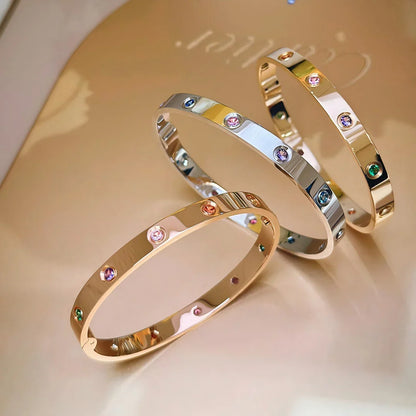 [Riva Jewelry] クラシック 6.1MM ラブブレスレット 10ダイヤモンド マルチカラー