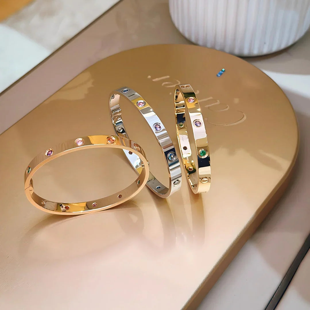 [Riva Jewelry] クラシック 6.1MM ラブブレスレット 10ダイヤモンド マルチカラー