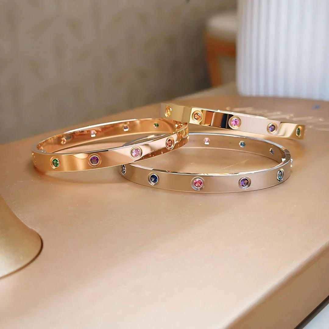 [Riva Jewelry] クラシック 6.1MM ラブブレスレット 10ダイヤモンド マルチカラー