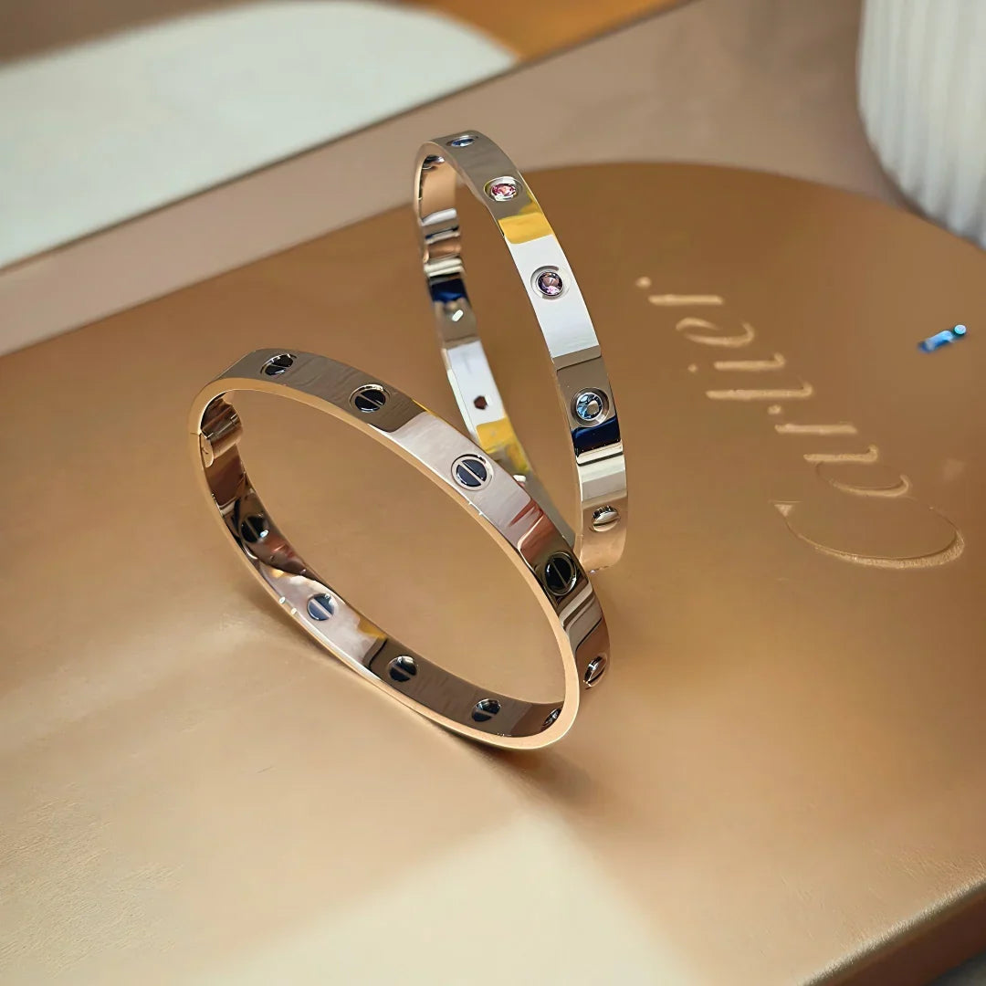 [Riva Jewelry] クラシック 6.1MM ラブブレスレット 10ダイヤモンド マルチカラー