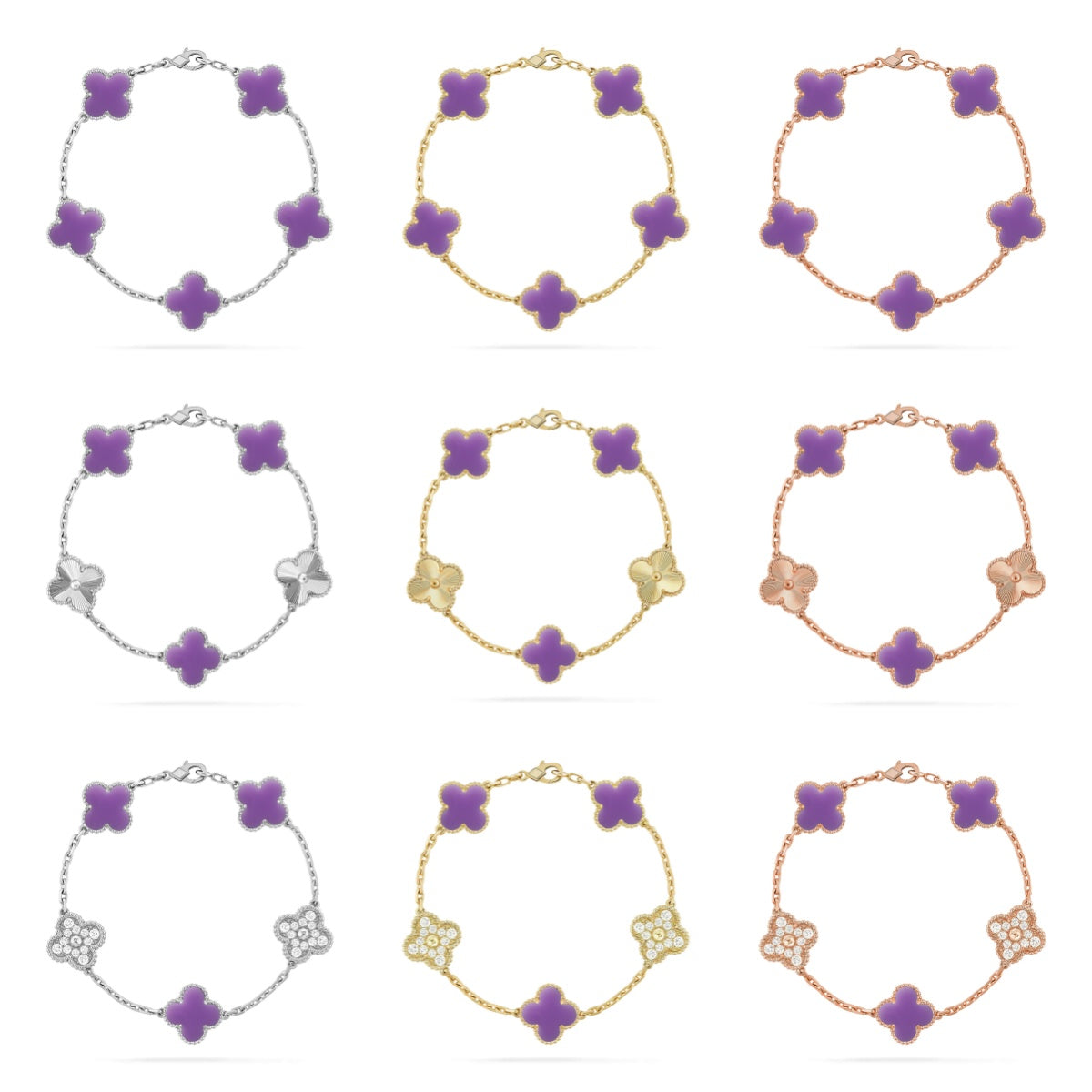 [Riva Jewelry ]CLOVER 5 MOTIF LIGHT PURPLE BRACELET COLLECTION