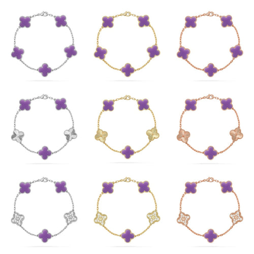 [Riva Jewelry ]CLOVER 5 MOTIF LIGHT PURPLE BRACELET COLLECTION