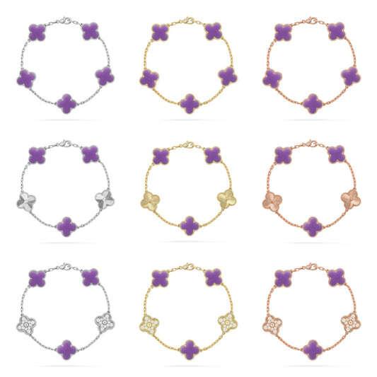 [Riva Jewelry ]CLOVER 5 MOTIF LIGHT PURPLE BRACELET COLLECTION